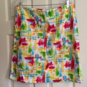Talbots Stretch Vintage Size 16 Brushstroke Knee Length Pencil Skirt Colorful